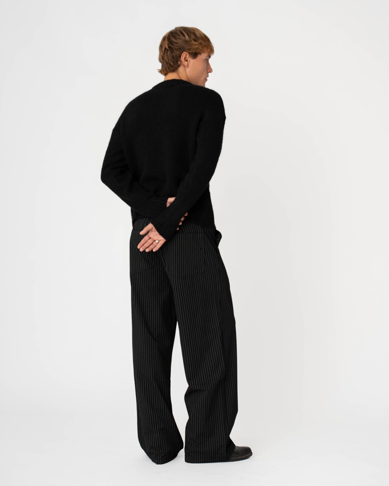 Baggy Suit Pants Black Pinstriped